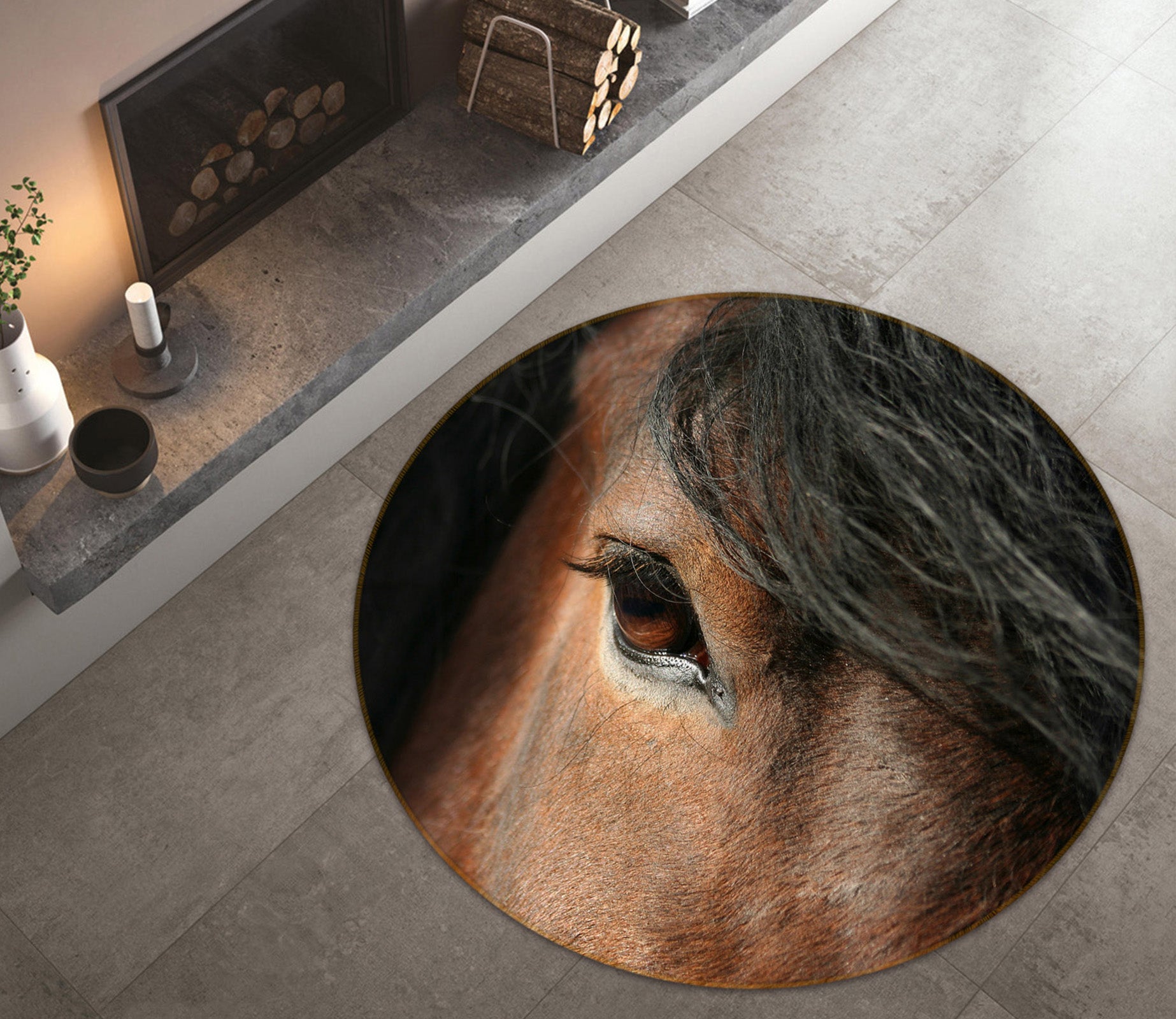 3D Horse Eye 82016 Animal Round Non Slip Rug Mat