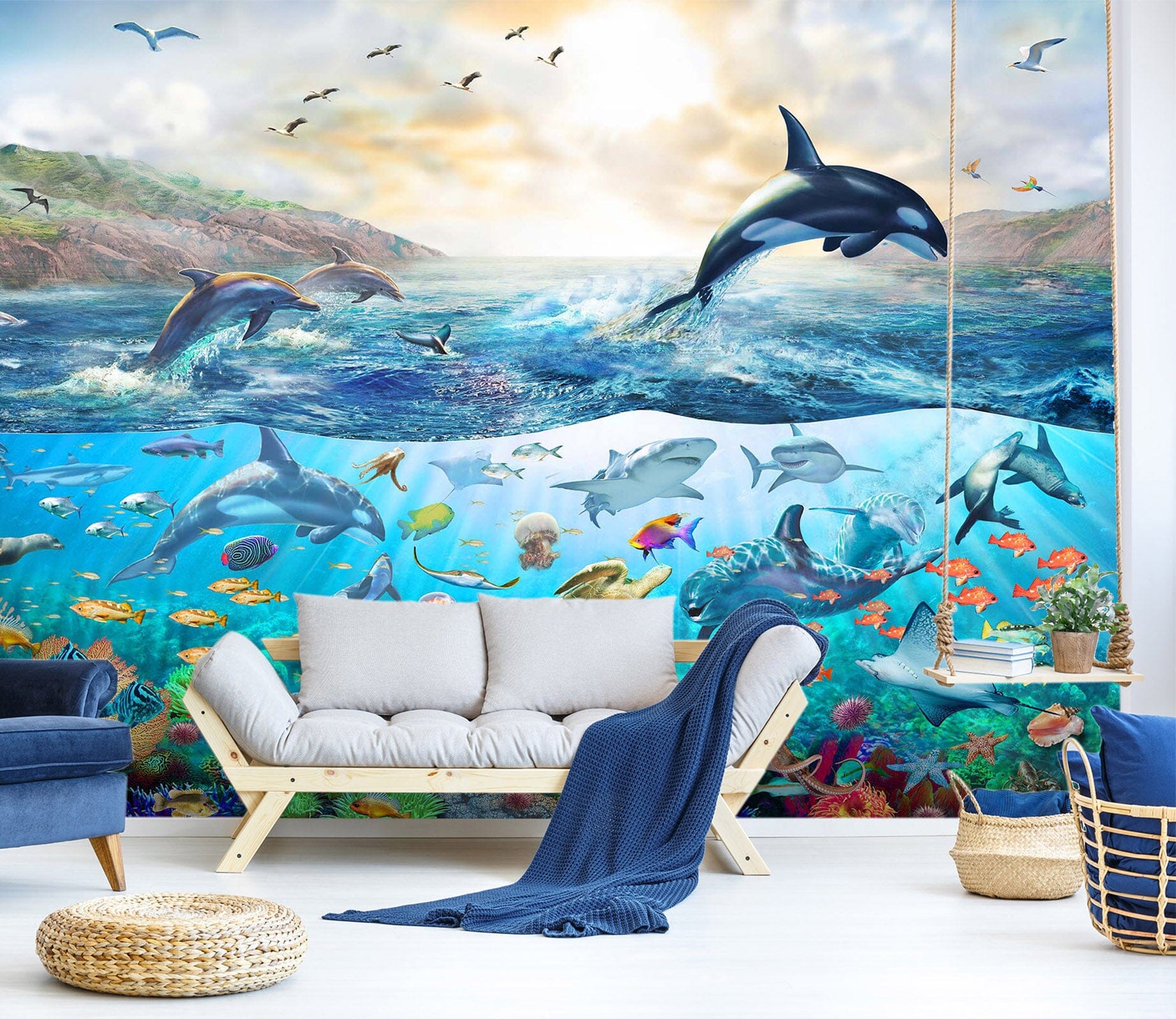 3D Dolphin Jumping 1408 Adrian Chesterman Wall Mural Wall Murals Wallpaper AJ Wallpaper 2 