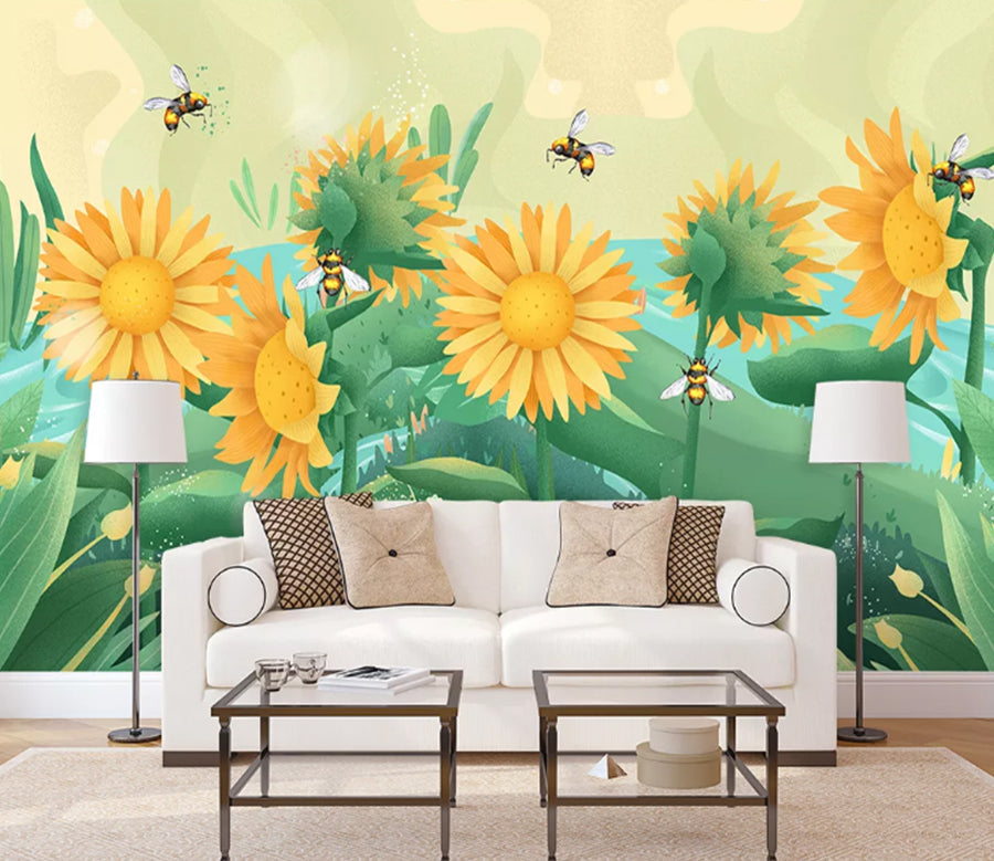 3D Sunflower Bee WC1731 Wall Murals