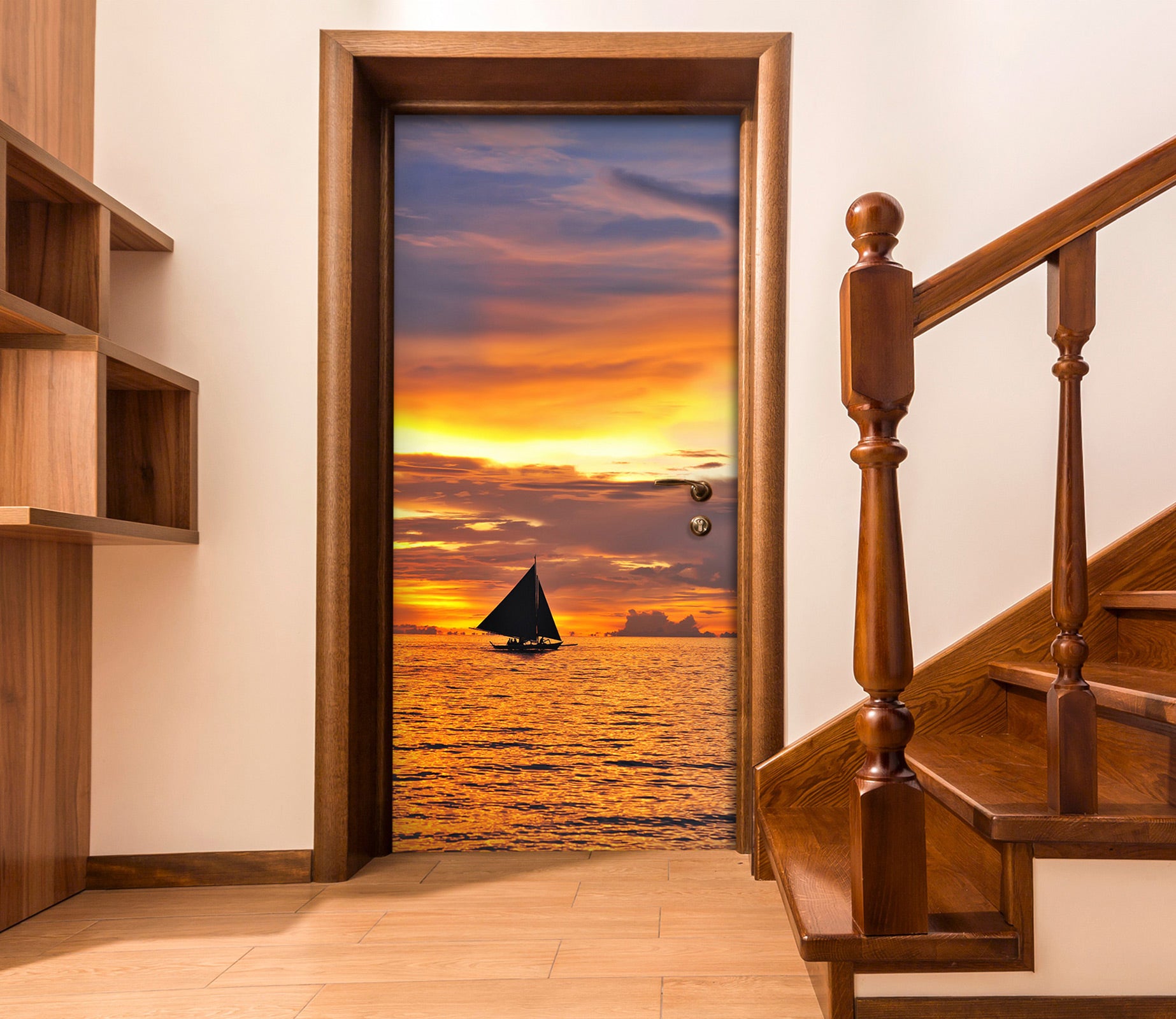 3D Sea Sailboat 23136 Door Mural