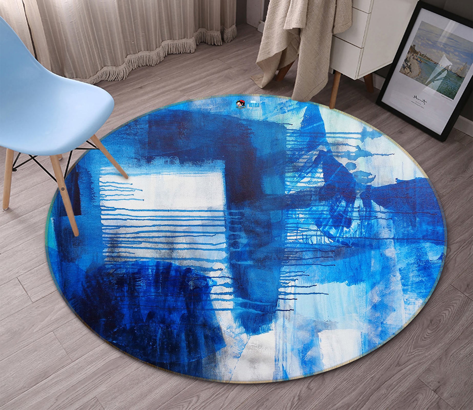 3D Blue Watercolor 4594 Misako Chida Rug Round Non Slip Rug Mat