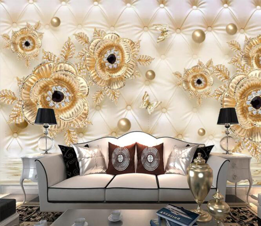 3D Golden Pearl WC358 Wall Murals