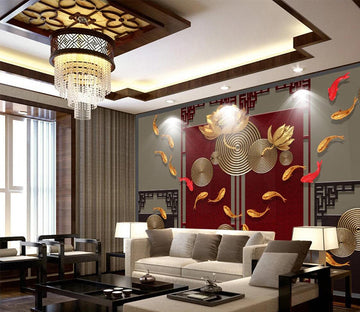 3D Golden Koi Lotus WC1099 Wall Murals