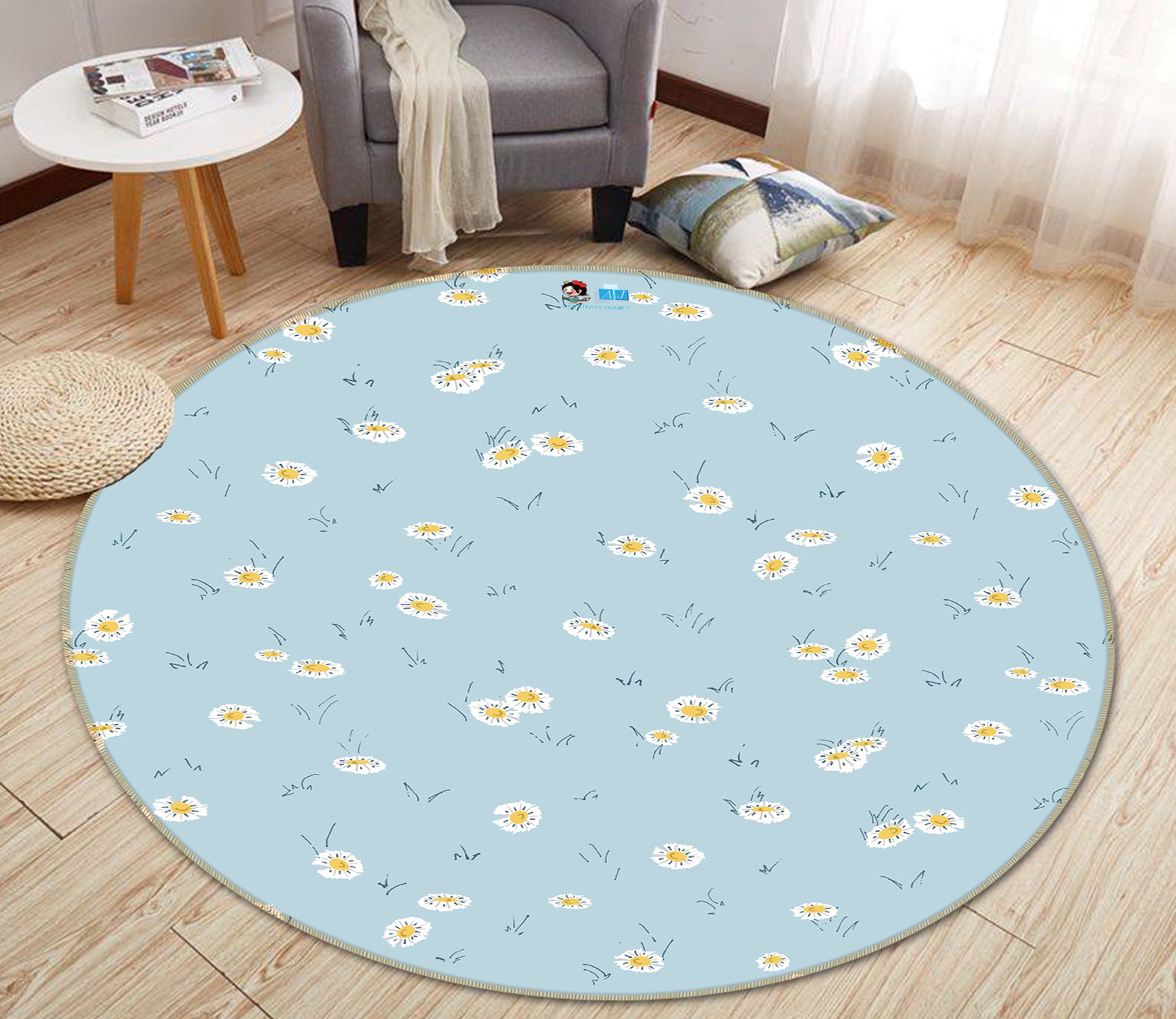 3D Small Daisy Pattern 10563 Kashmira Jayaprakash Rug Round Non Slip Rug Mat