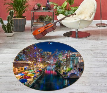 3D Town Lights Lake 5047 Beth Sheridan Rug Round Non Slip Rug Mat