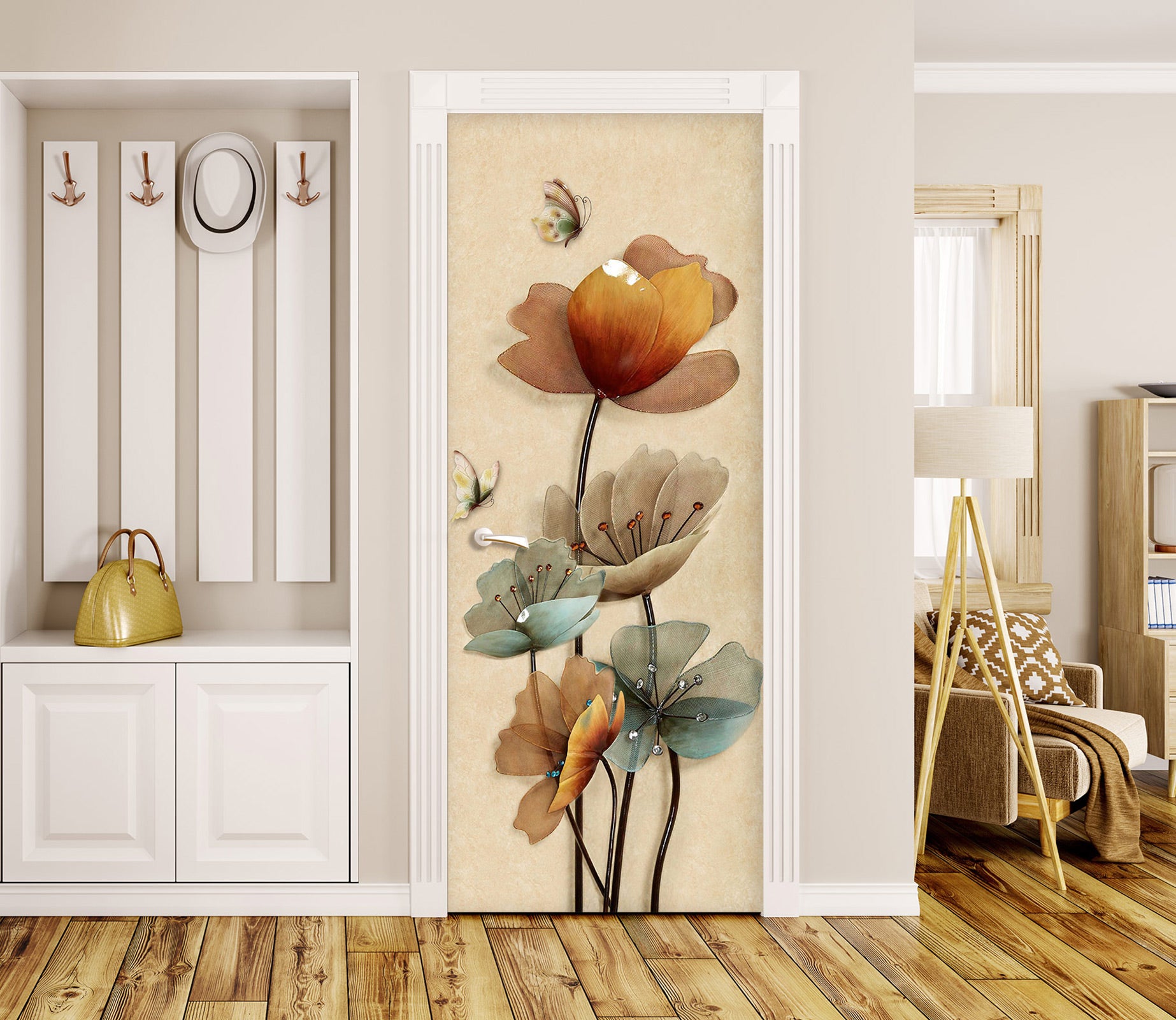 3D Flowers Butterfly 23110 Door Mural