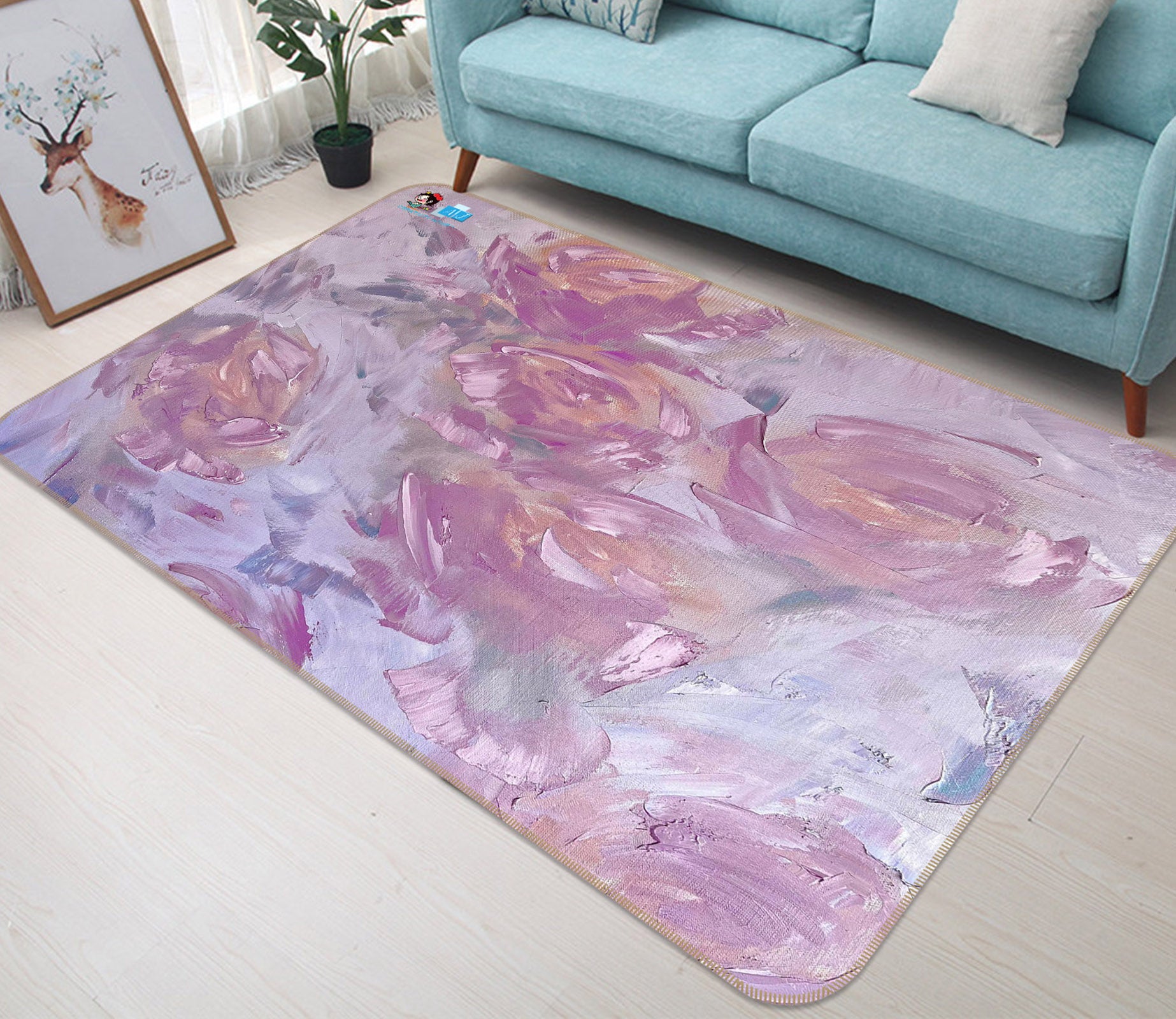 3D Painted Pink Roses 3841 Skromova Marina Rug Non Slip Rug Mat