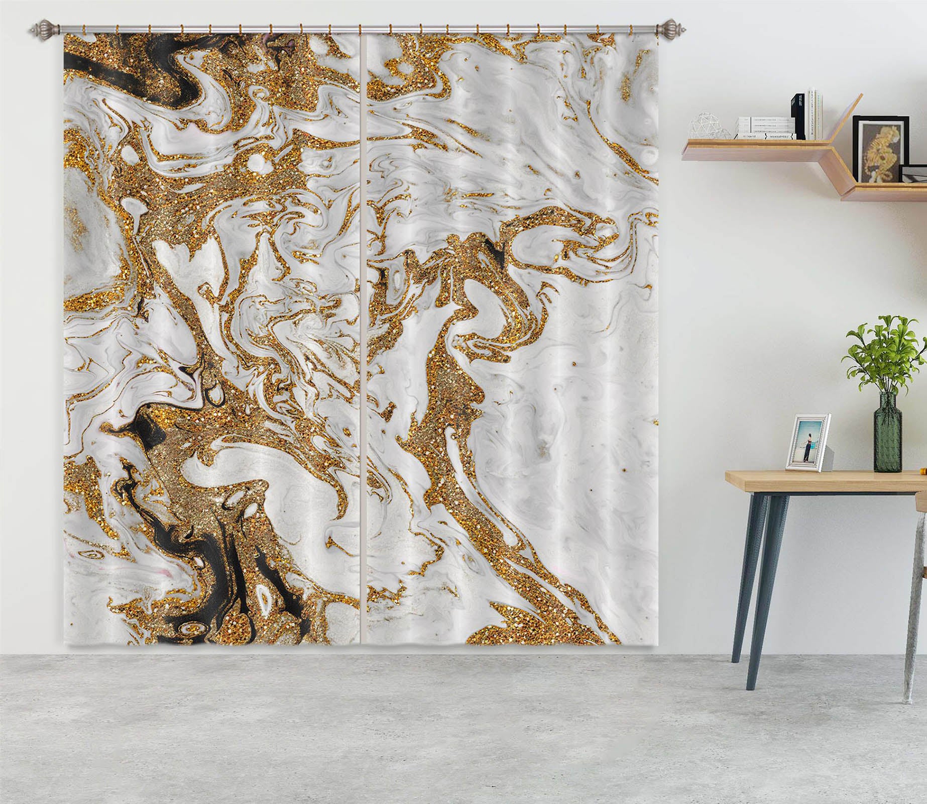 3D Golden Wave 193 Uta Naumann Curtain Curtains Drapes