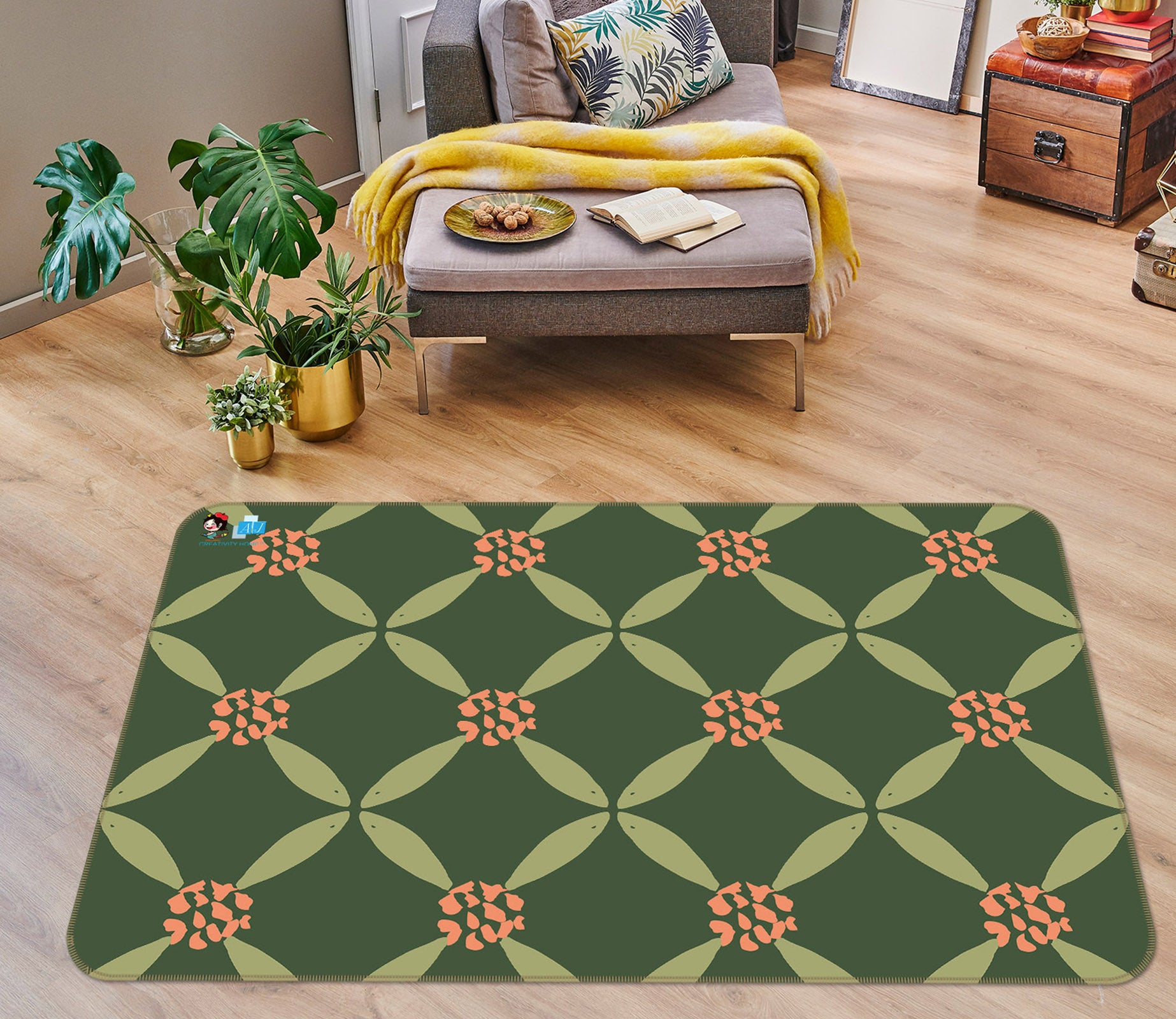 3D Green Pattern 10756 Kashmira Jayaprakash Rug Non Slip Rug Mat