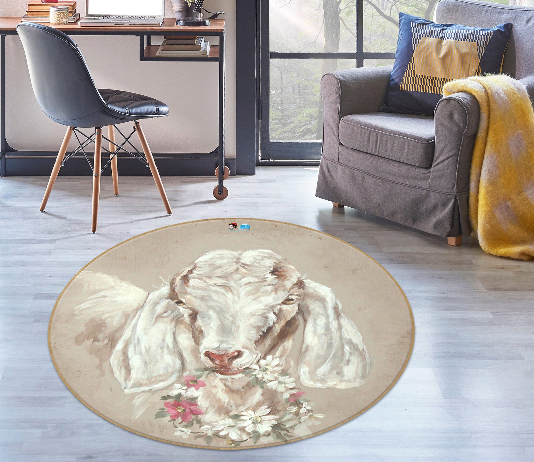 3D Wreath Sheep 1162 Debi Coules Rug Round Non Slip Rug Mat