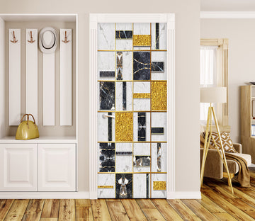 3D Black Gold Cube 21213 Door Mural