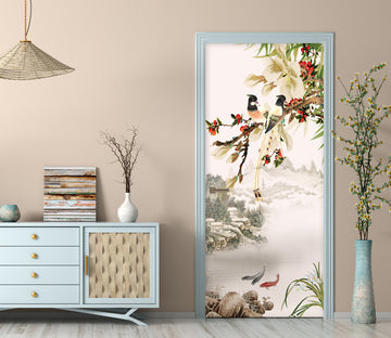 3D Flower Branch Bird 21191 Door Mural