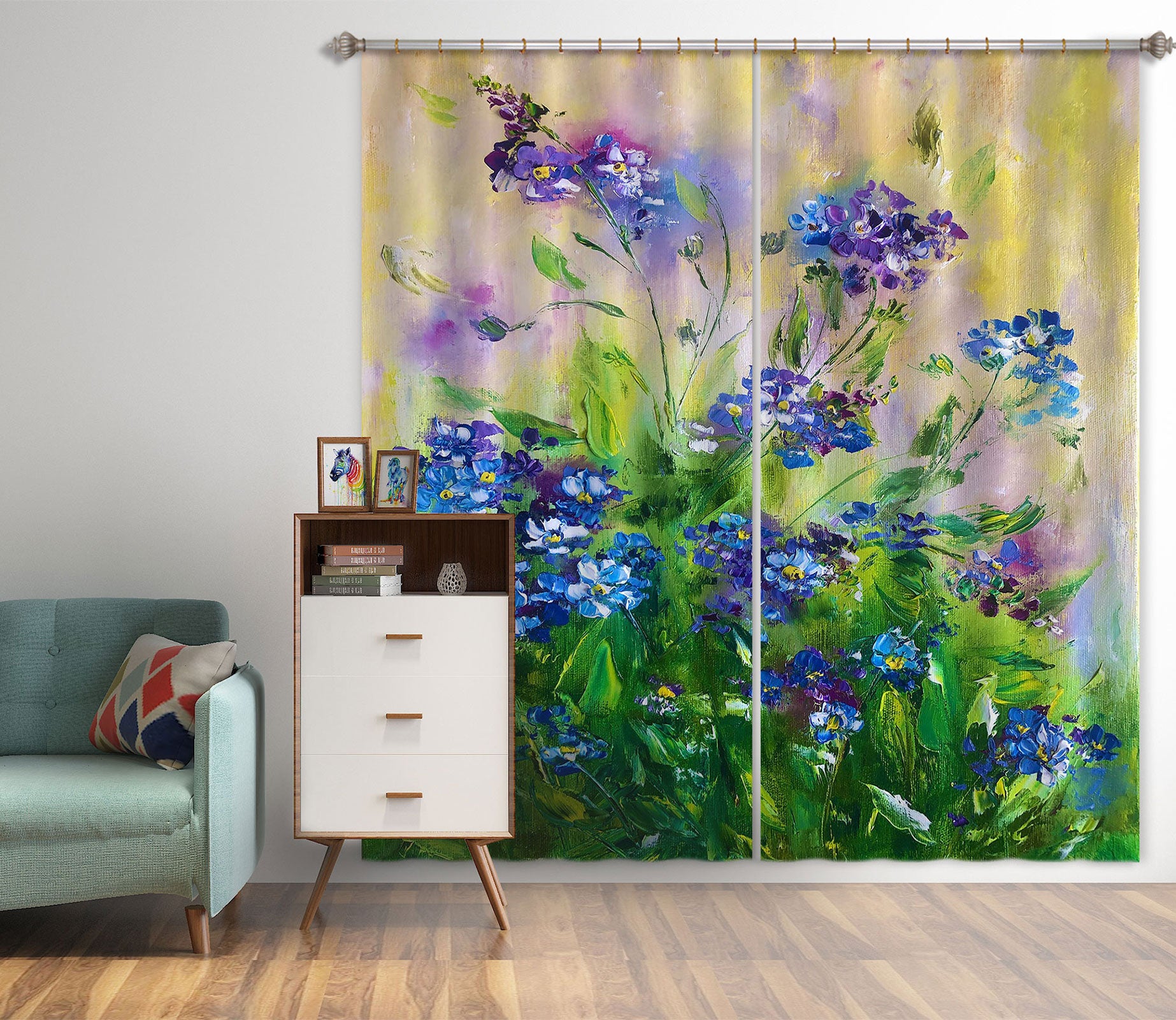 3D Blue Wildflowers 365 Skromova Marina Curtain Curtains Drapes