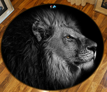 3D Black Grey Lion 82057 Animal Round Non Slip Rug Mat