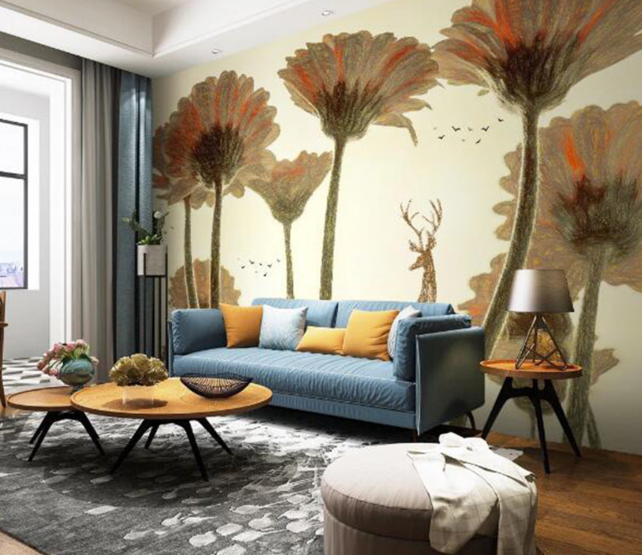 3D Deer Flower WC1672 Wall Murals