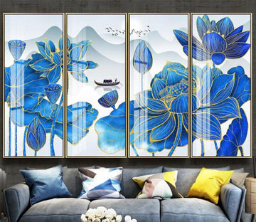 3D Blue Lotus Boat WC2446 Wall Murals