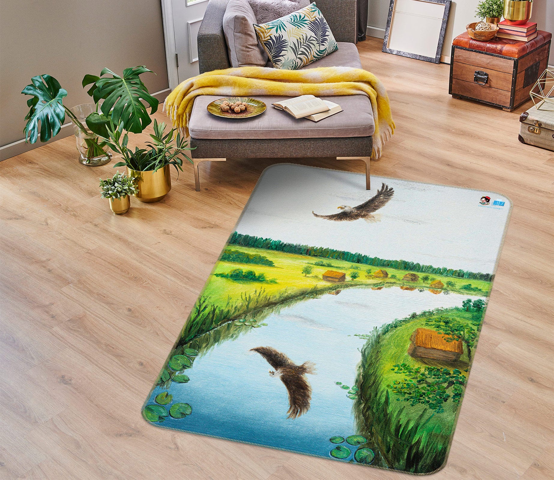 3D River Eagle 1896 Marina Zotova Rug Non Slip Rug Mat