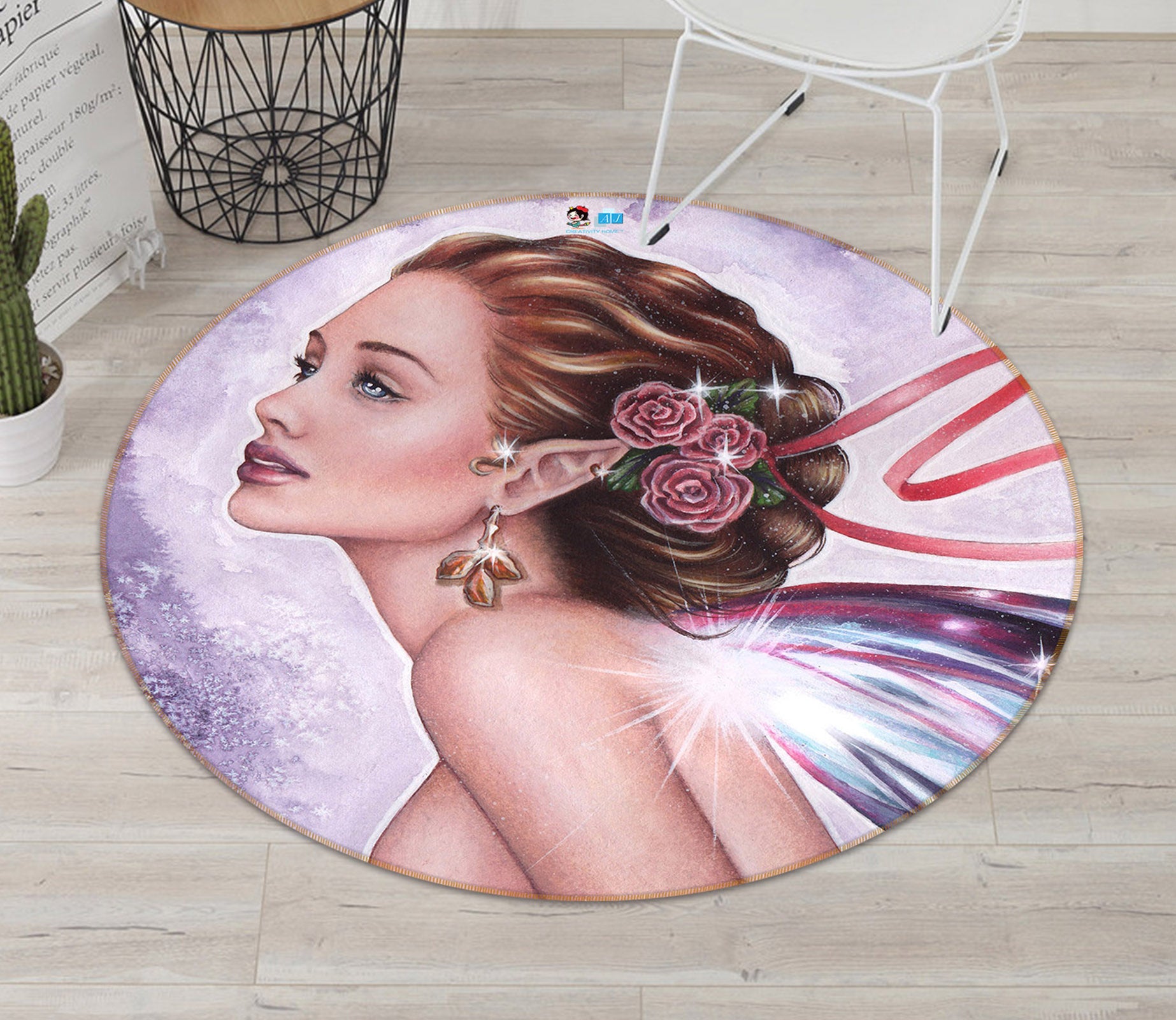 3D Woman Wings 8920 Brigid Ashwood Rug Round Non Slip Rug Mat