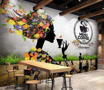3D Coffee Woman 138 Wall Murals Wallpaper AJ Wallpaper 2 
