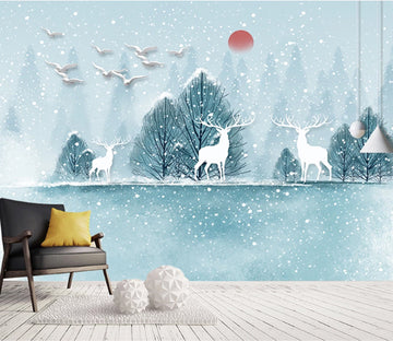 3D Snow Forest Deer WC1936 Wall Murals