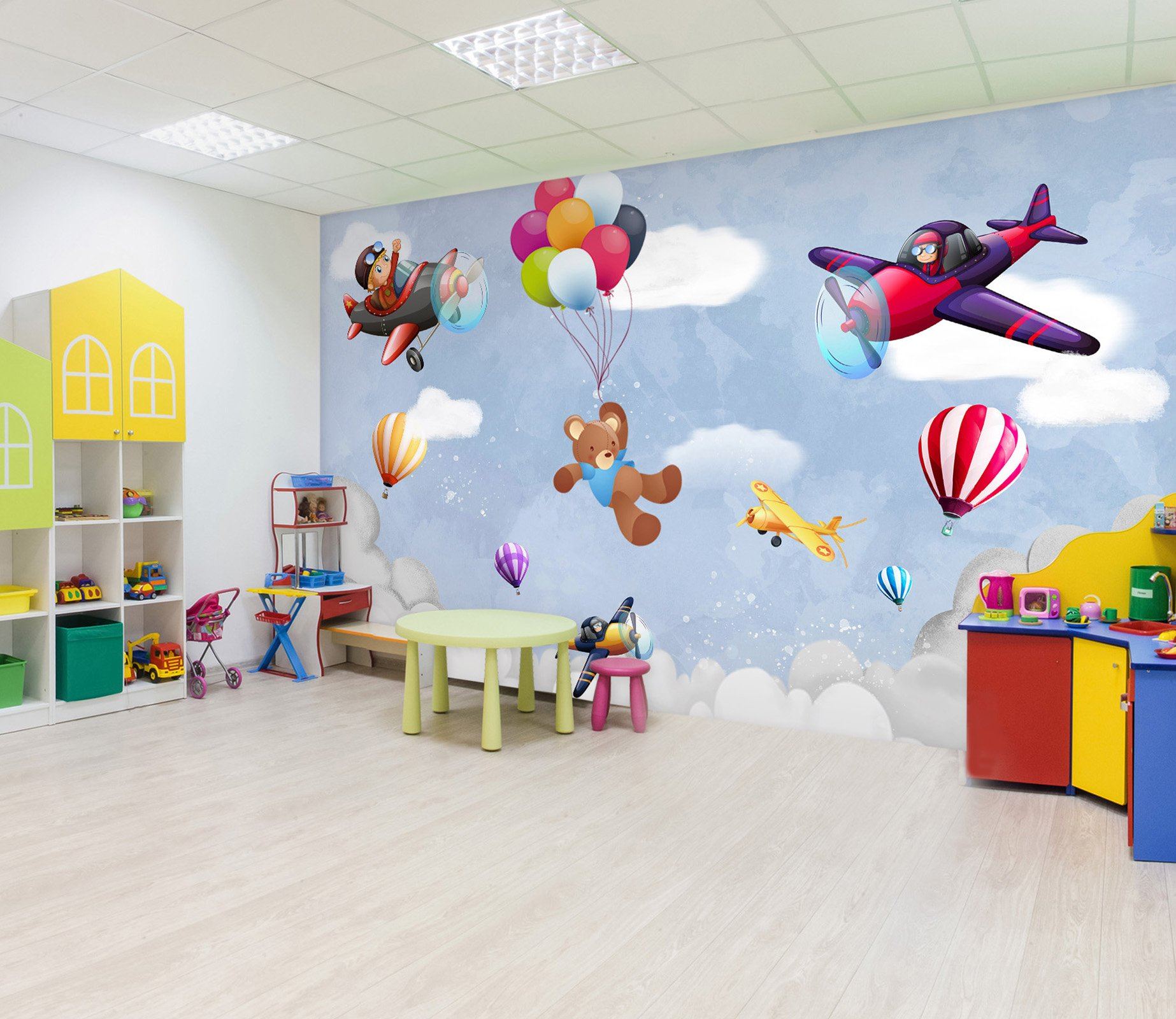 3D Balloon Airplane Bear 053 Wall Murals Wallpaper AJ Wallpaper 2 