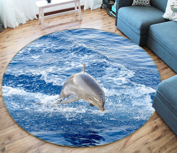 3D Jump Dolphin Surge 38019 Animal Round Non Slip Rug Mat