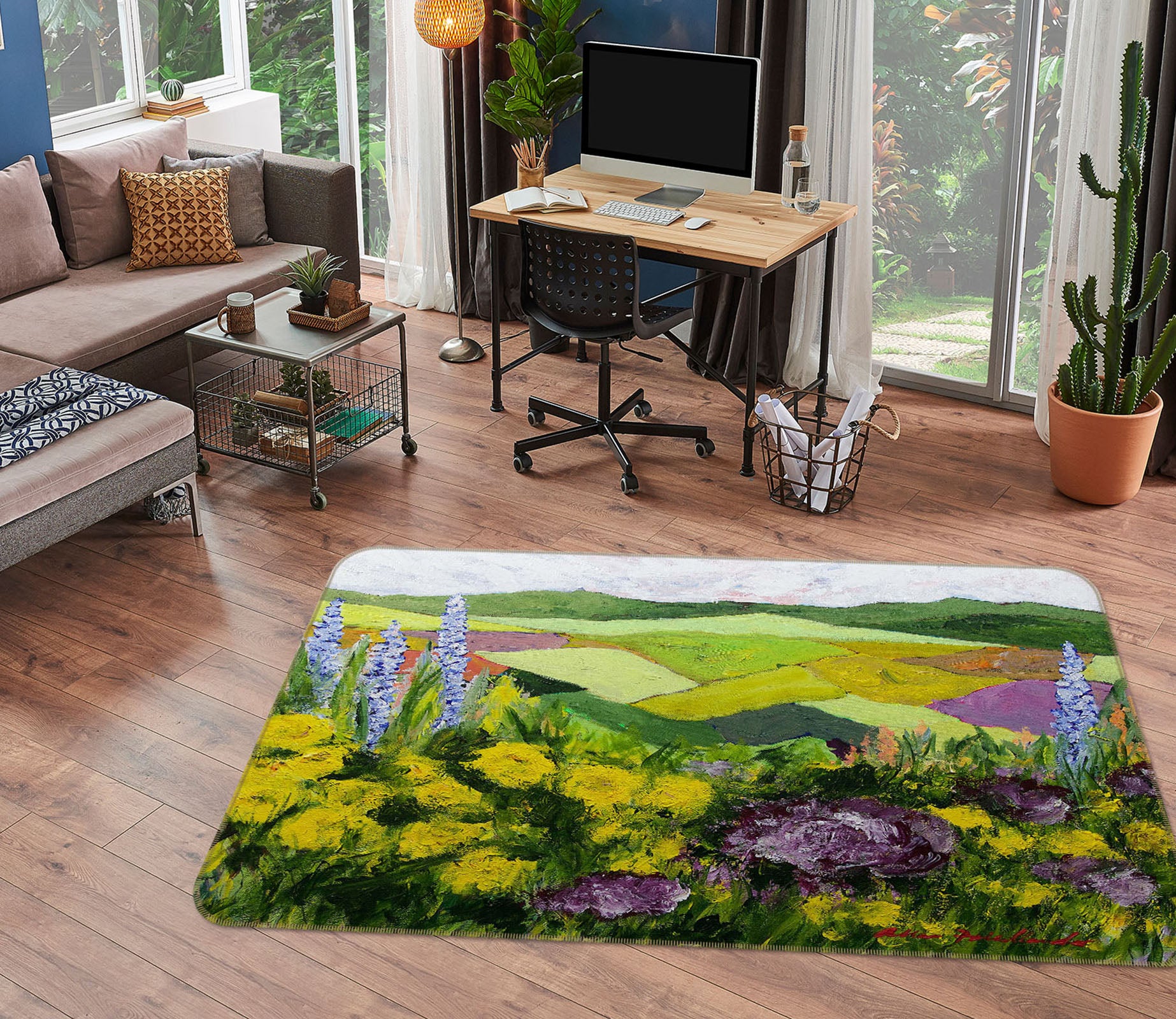 3D Flower Field 1095 Allan P. Friedlander Rug Non Slip Rug Mat