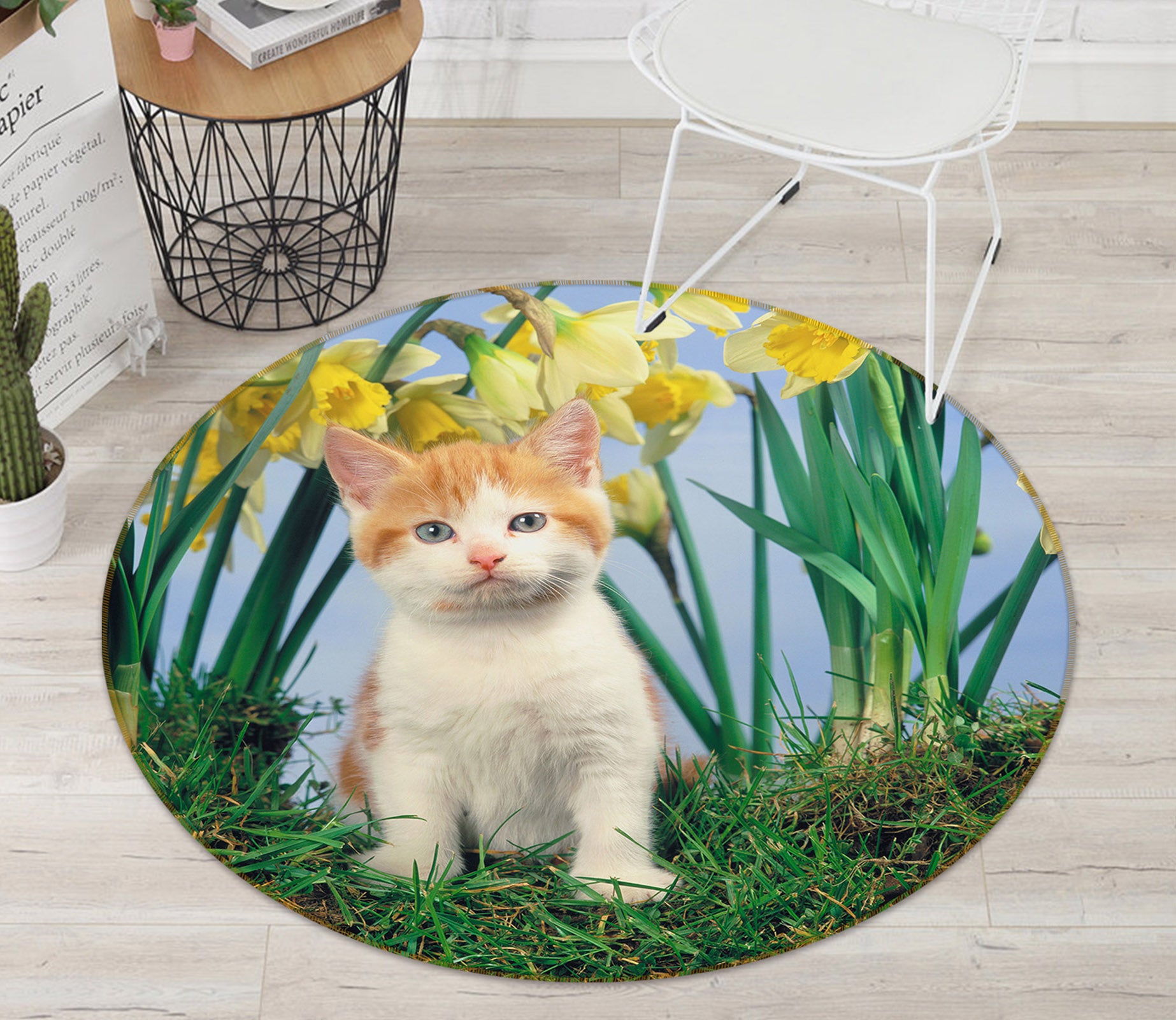 3D Cat Grass 82008 Animal Round Non Slip Rug Mat