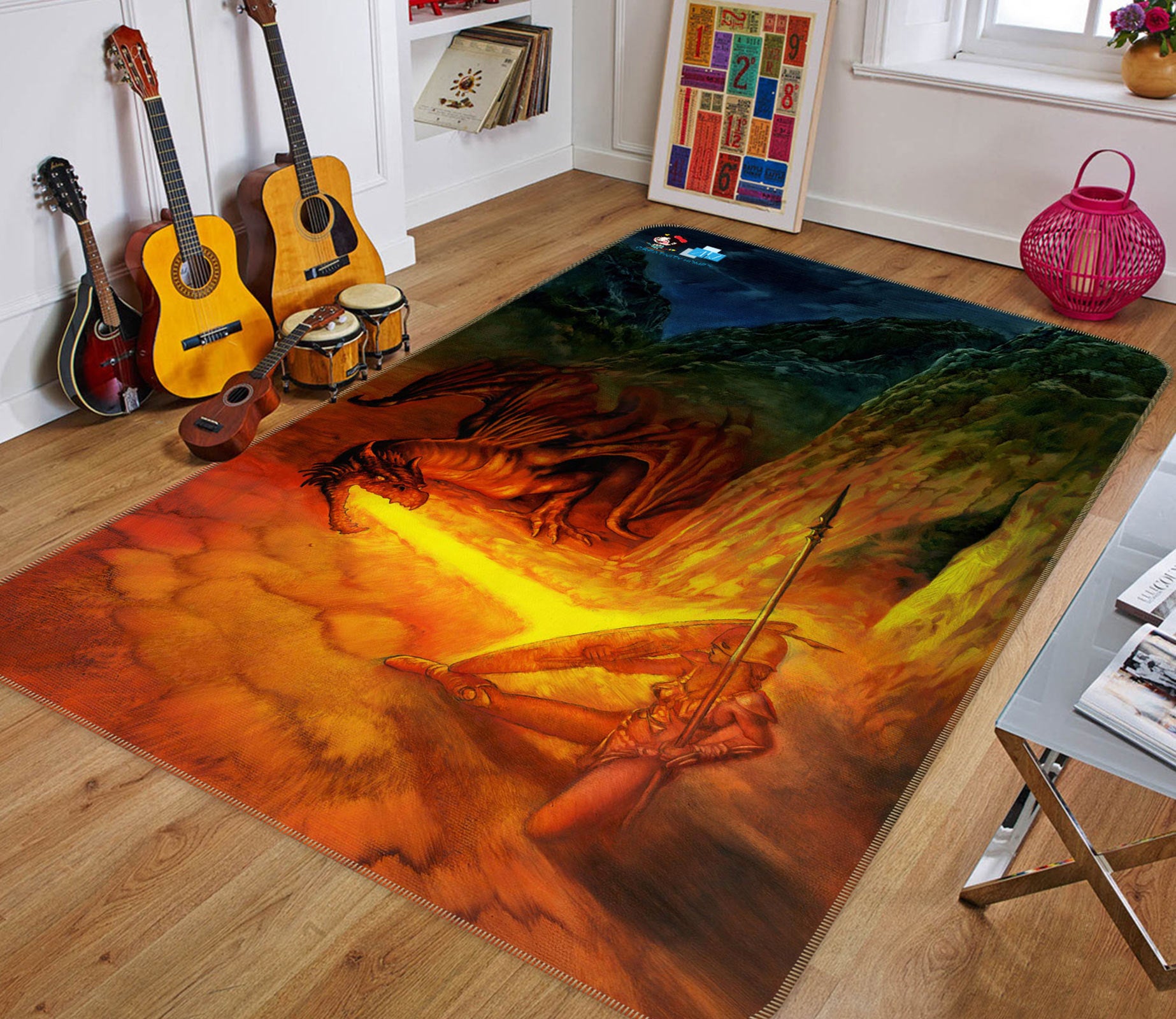 3D Spitfire Dragon Soldier 6031 Ciruelo Rug Non Slip Rug Mat