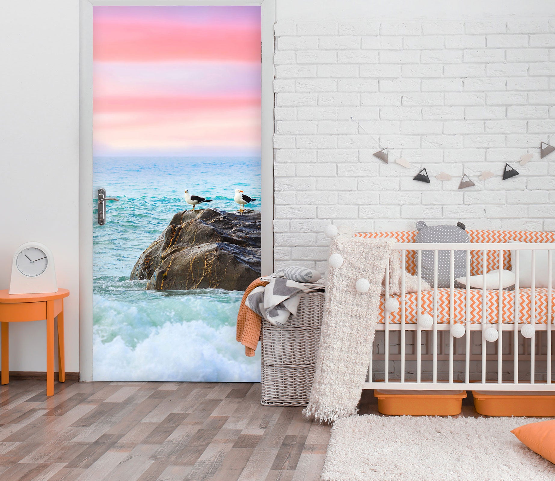 3D Pink Sky Sea 233 Door Mural