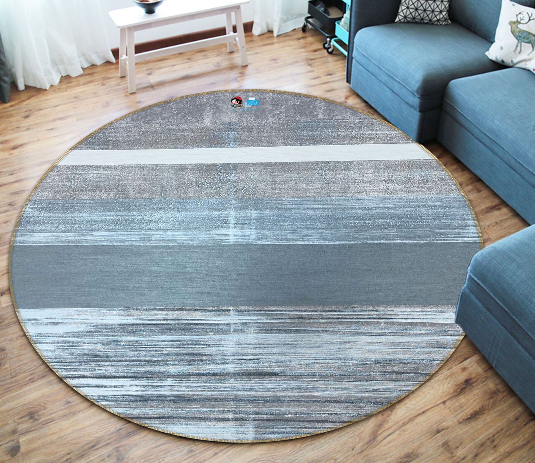 3D Strip Drawing 4050 Skromova Marina Rug Round Non Slip Rug Mat