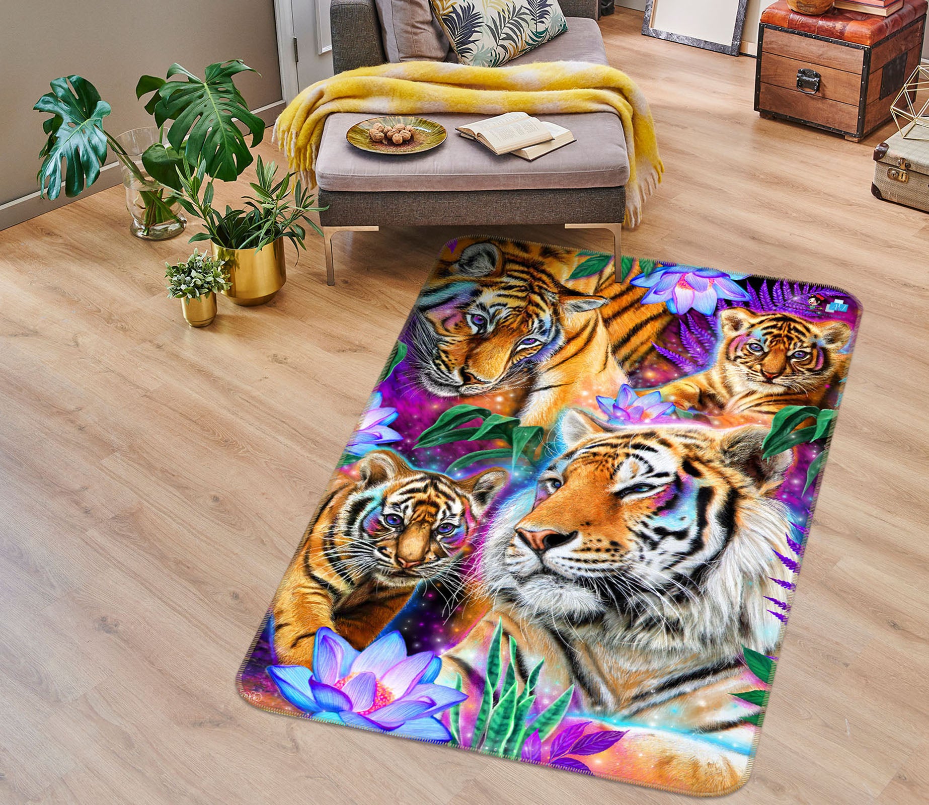 3D Tiger Flower 8537 Sheena Pike Rug Non Slip Rug Mat