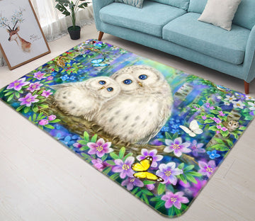 3D White Owl Butterfly 5732 Kayomi Harai Rug Non Slip Rug Mat