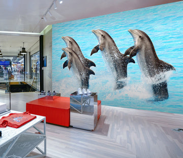 3D Dolphin Jumping 102 Wall Murals Wallpaper AJ Wallpaper 2 