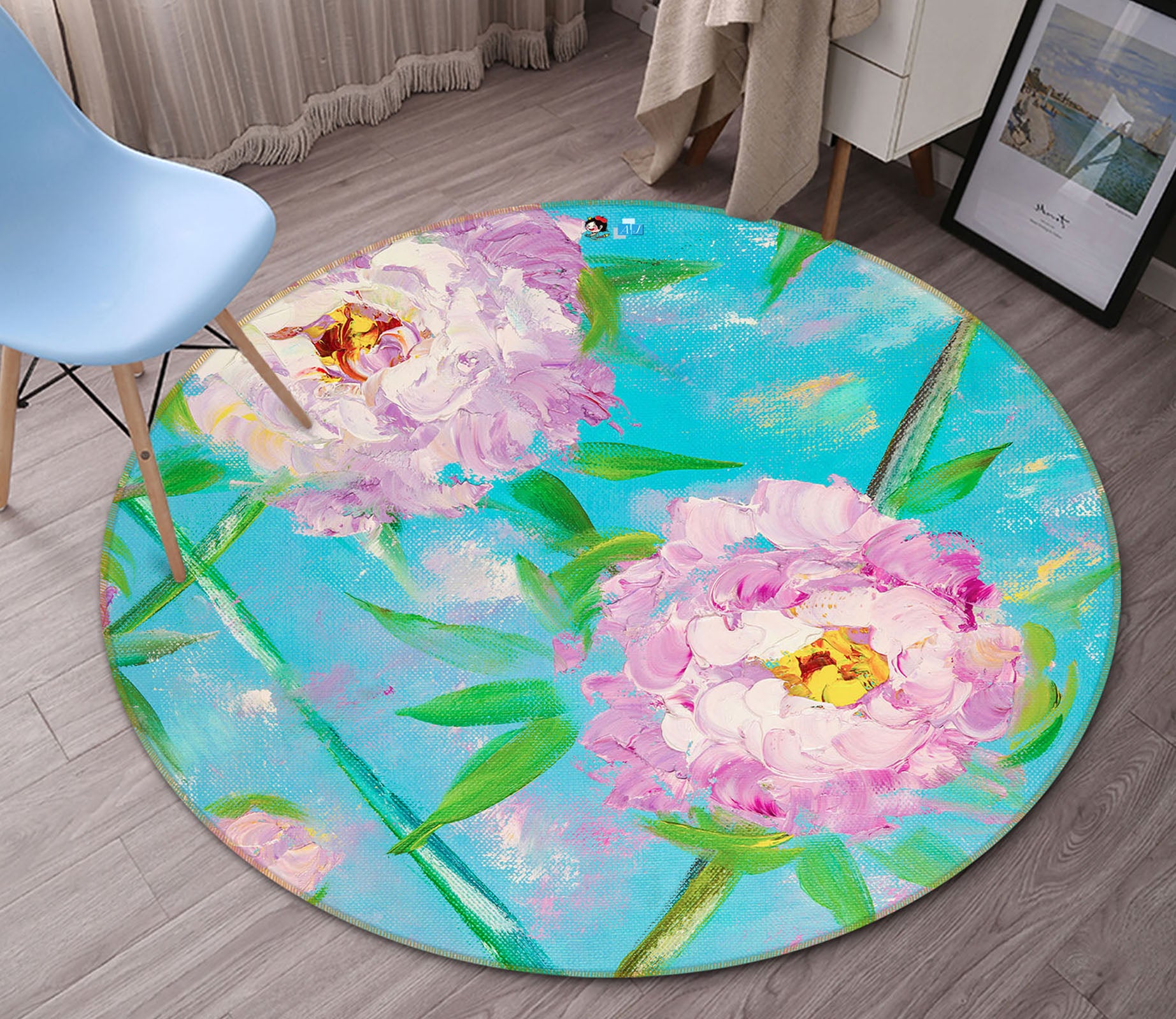 3D Pink Flower Leaves 846 Skromova Marina Rug Round Non Slip Rug Mat