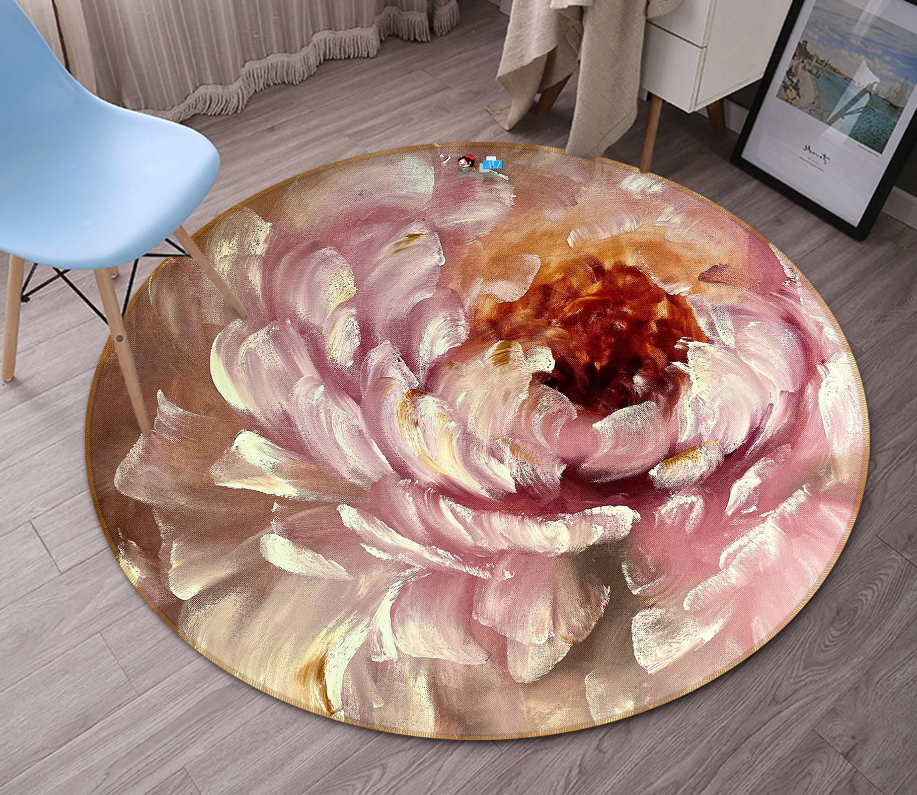 3D Pink Flower 3902 Skromova Marina Rug Round Non Slip Rug Mat