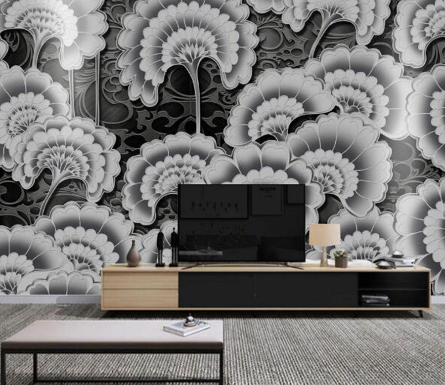 3D White Floral Pattern WC1742 Wall Murals