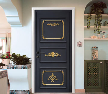 3D Black Golden Edge Door 22223 Door Mural