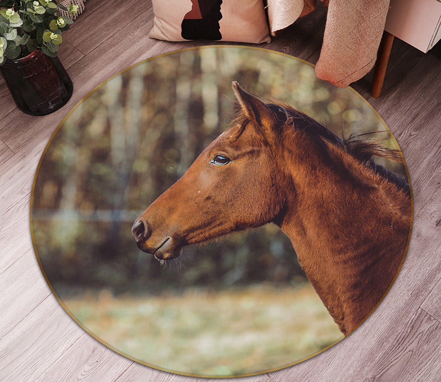 3D Horse 82184 Animal Round Non Slip Rug Mat