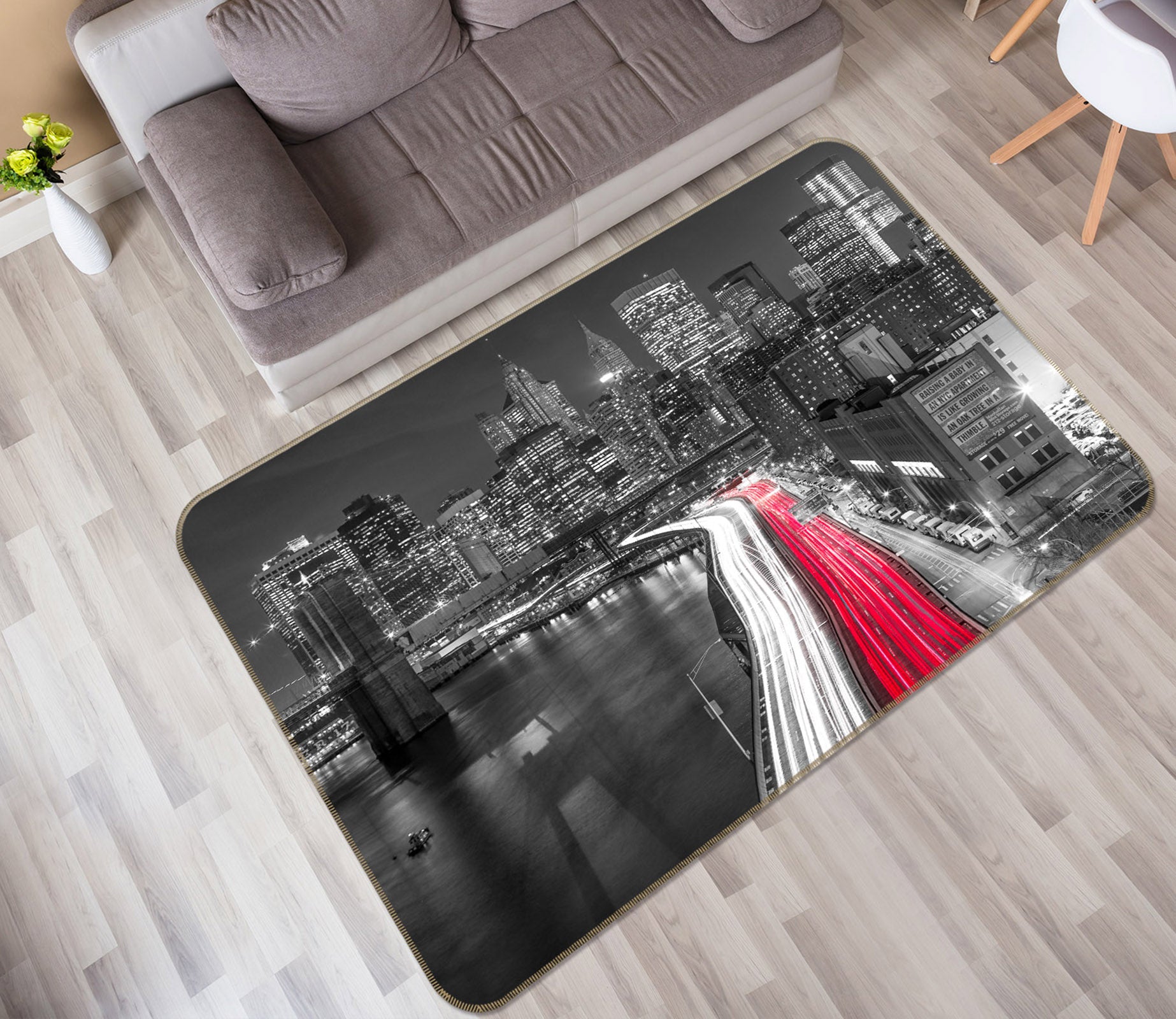 3D New York Black Gray Building 83235 Assaf Frank Rug Non Slip Rug Mat