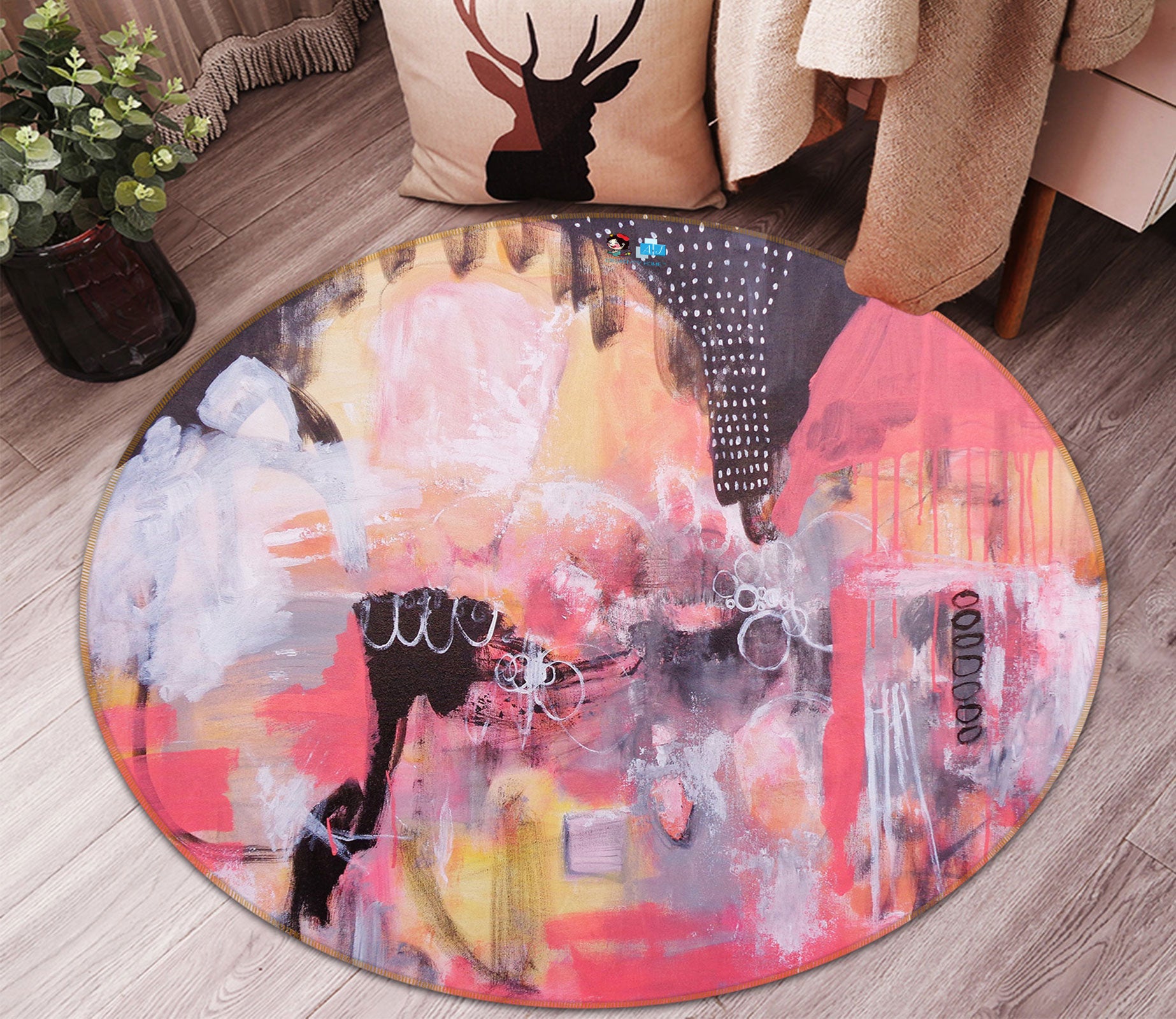 3D Art Watercolor 1405 Misako Chida Rug Round Non Slip Rug Mat