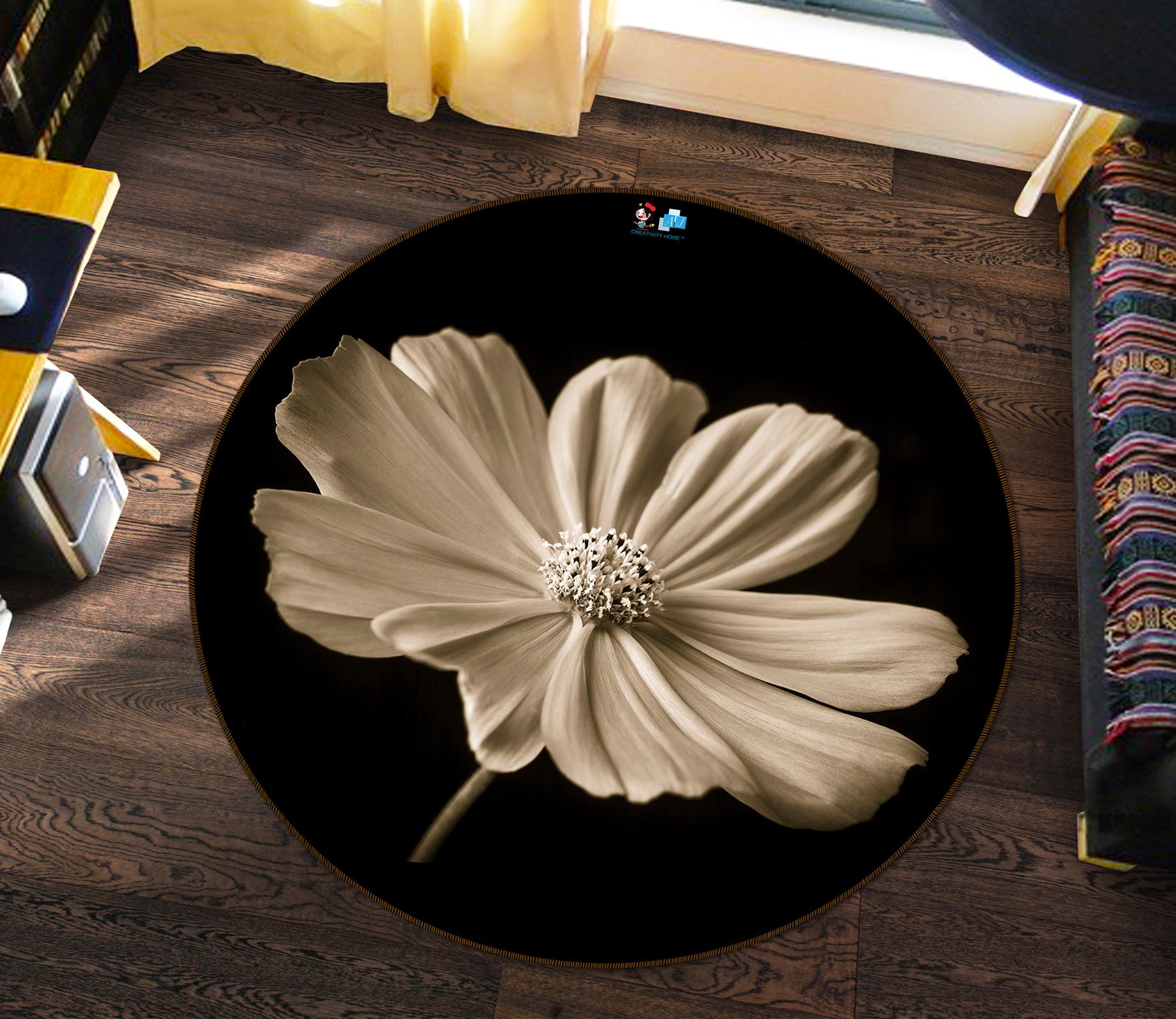 3D Modern Flowers 7306 Assaf Frank Rug Round Non Slip Rug Mat