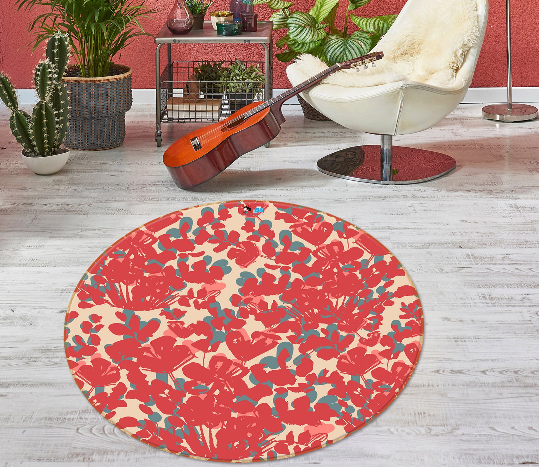 3D Red Flowers Clump 10564 Kashmira Jayaprakash Rug Round Non Slip Rug Mat