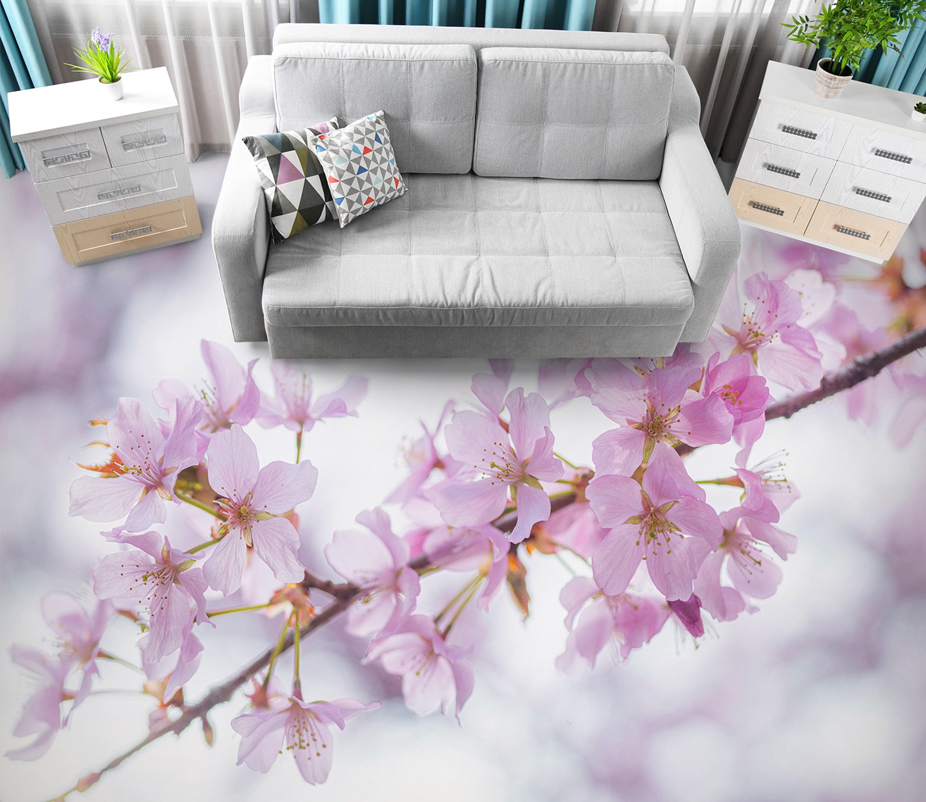 3D Pink Cherry Blossom Branch 9852 Assaf Frank Floor Mural