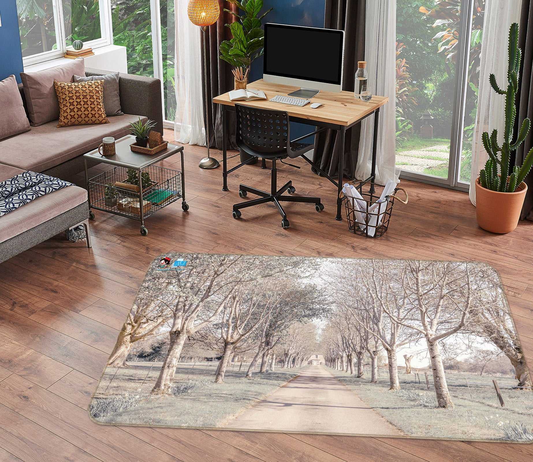 3D White Trees 6773 Assaf Frank Rug Non Slip Rug Mat