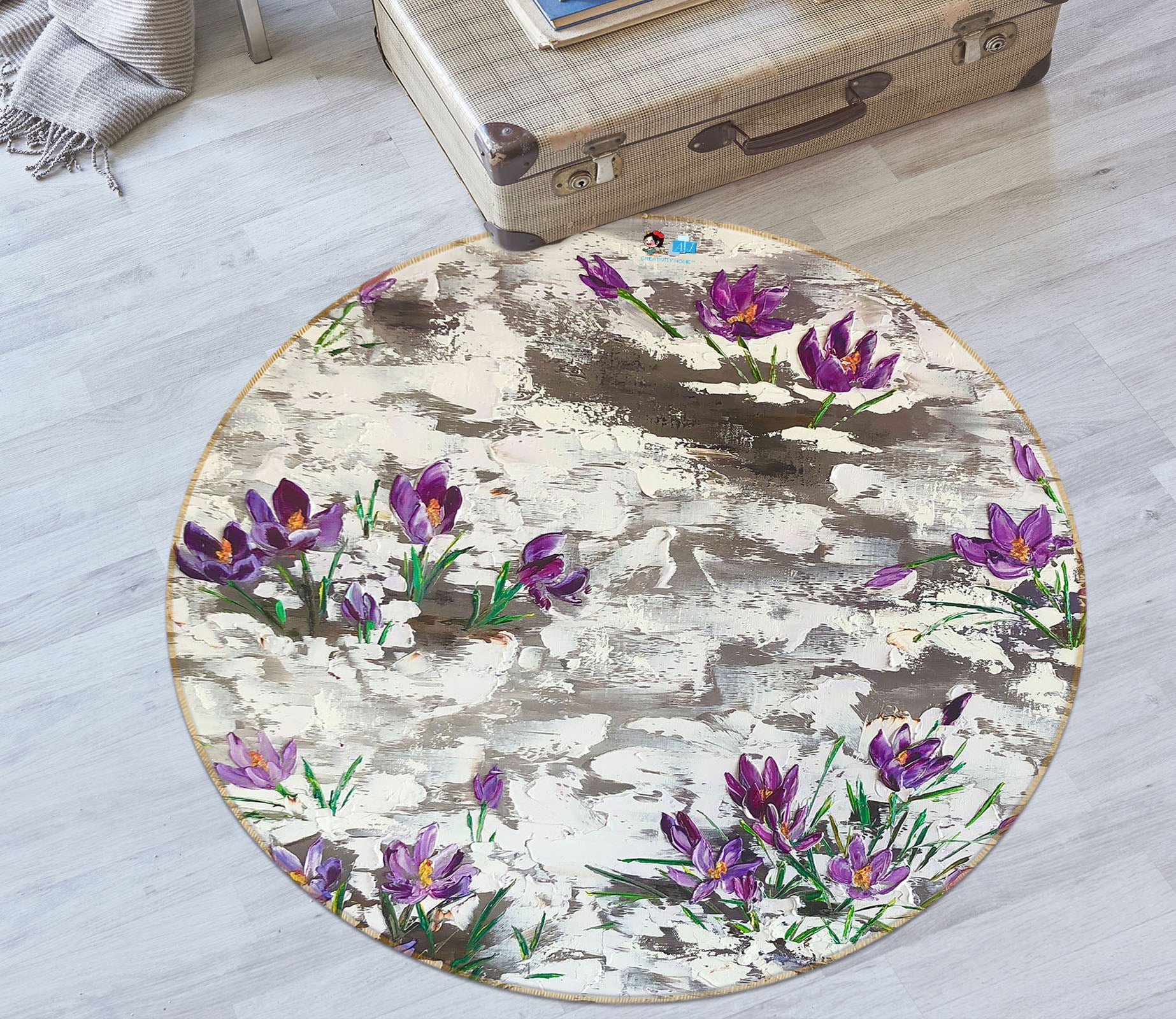 3D Purple Painted Flowers 823 Skromova Marina Rug Round Non Slip Rug Mat