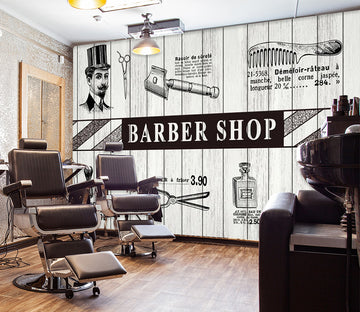 3D Comb Scissors 1402 Barber Shop Wall Murals