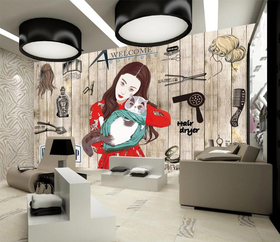 3D Girl Cat 1532 Wall Murals