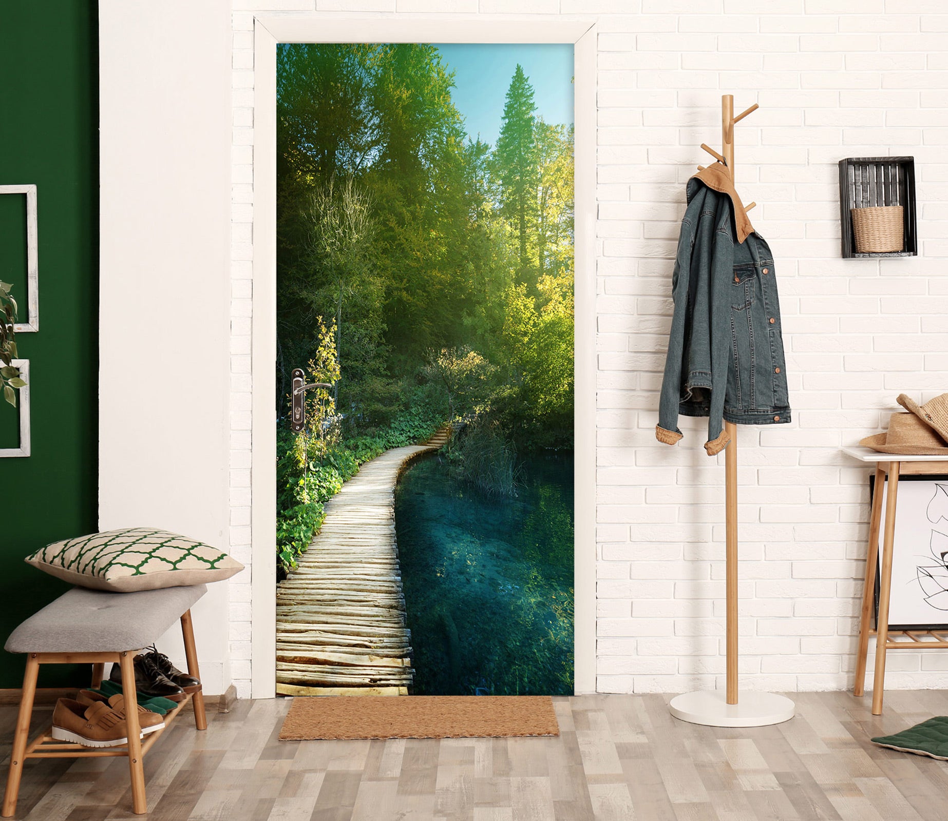 3D Forest Bridge 145 Door Mural