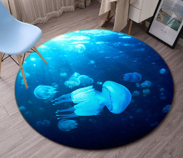 3D Jellyfish 38026 Animal Round Non Slip Rug Mat